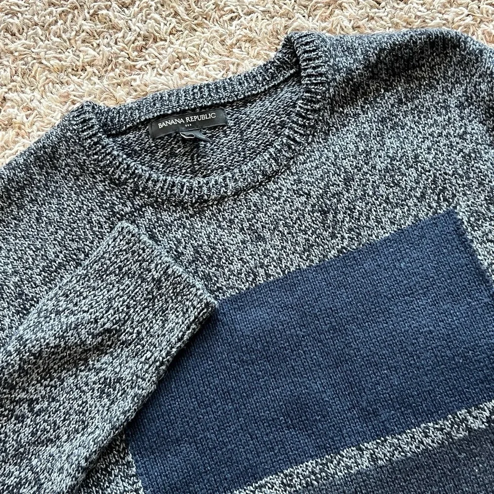 Banana Republic Color Block Sweater Gray Blue Cotton & Wool Blend Men's M Medium